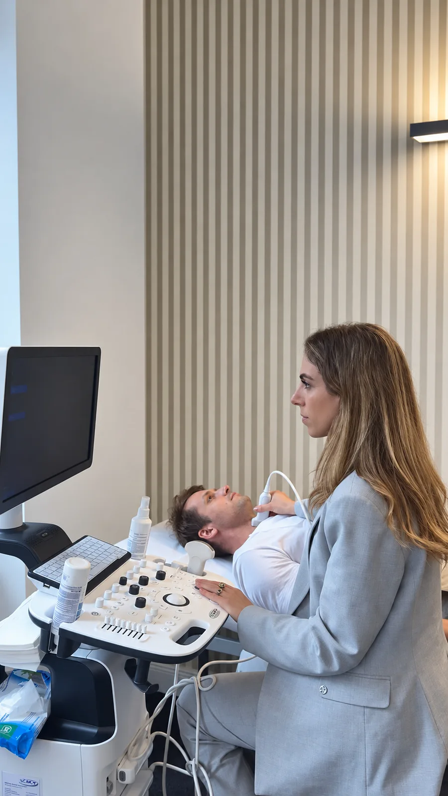 Ultraschalluntersuchung der Schilddrüse in seitlicher Ansicht
